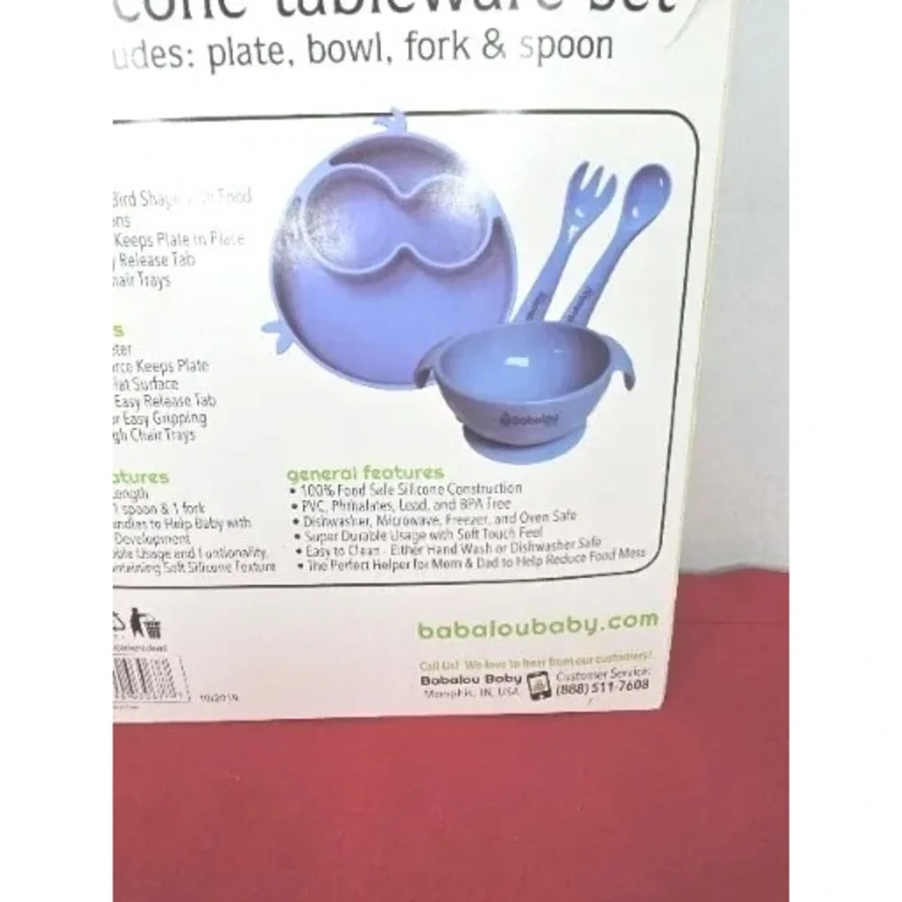 Babalou Baby 4 Piece‎ BPA Free Silicone Tableware Set Full Suction Boy Blue
